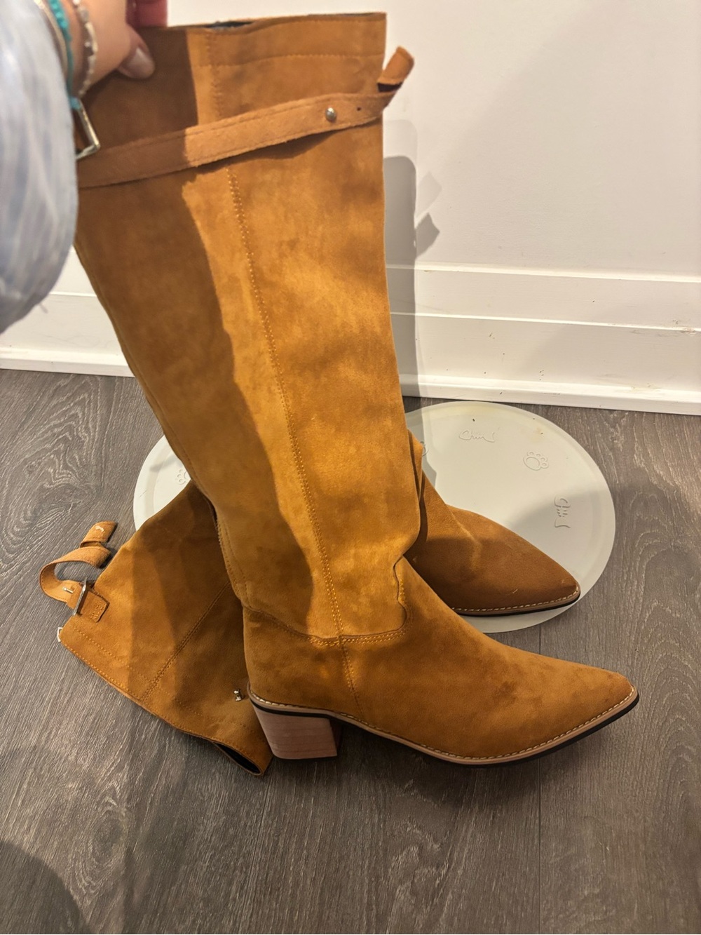 Women's Tall Suede Block Heel Boots - Tan
